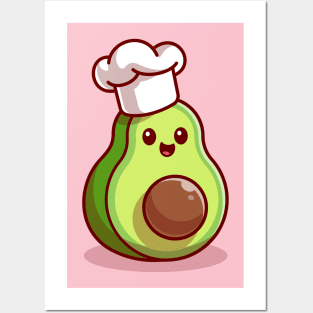 Cute Avocado Chef Cartoon Posters and Art